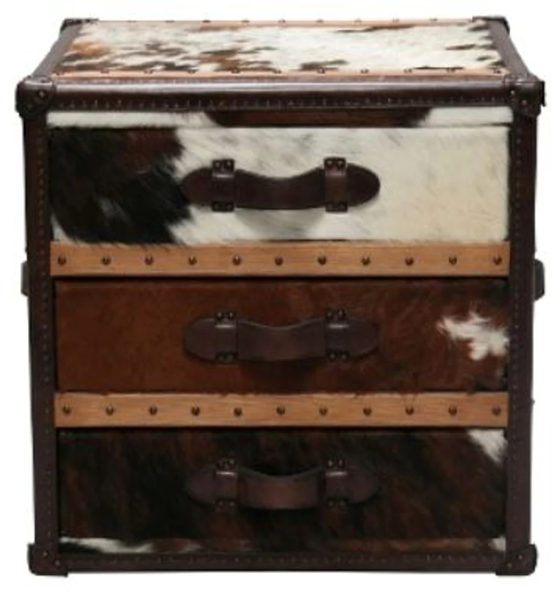 Casa Padrino luxury side table with 3 drawers brown / white 63 x 60 x H. 67 cm - Handmade Side Table in Suitcase Look
