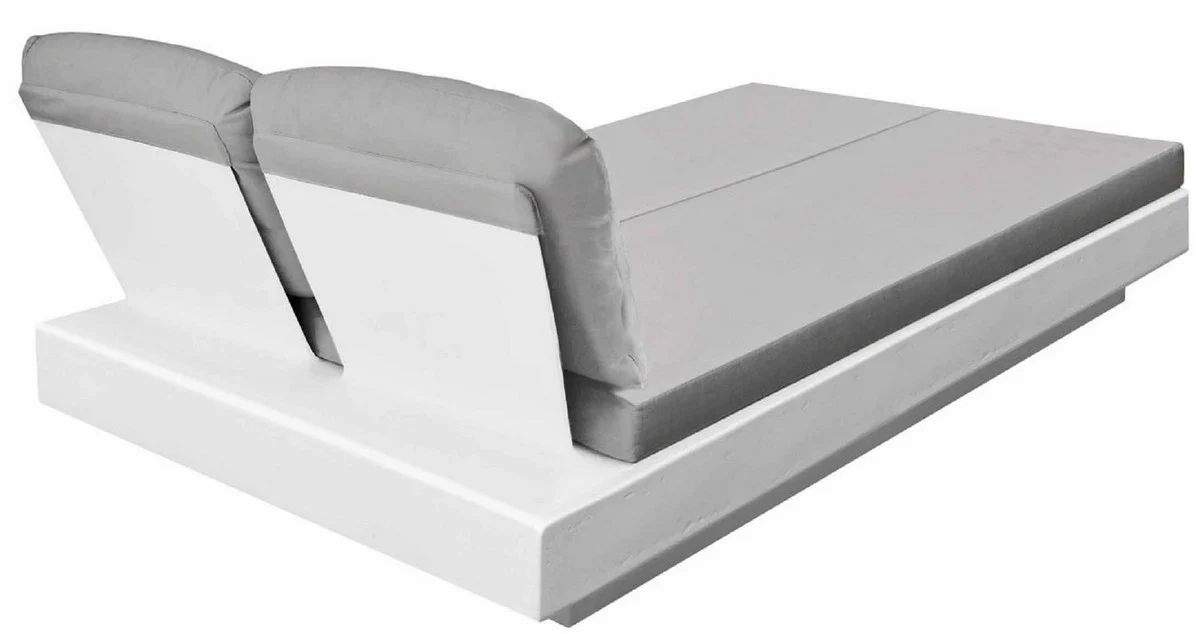 Casa Padrino tumbona de jardín doble de lujo gris / blanco mate 200 x 175 x A. 60 cm - Tumbona moderna resistente a la intemperie - Tumbona de piscina - Muebles de piscina de hotel de jardín