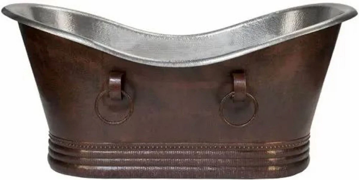 Casa Padrino bañera de cobre Art Nouveau de lujo bronce / plata 170 x 72 x A. 72 cm - Bañera retro independiente - Muebles de baño de cobre rústicos