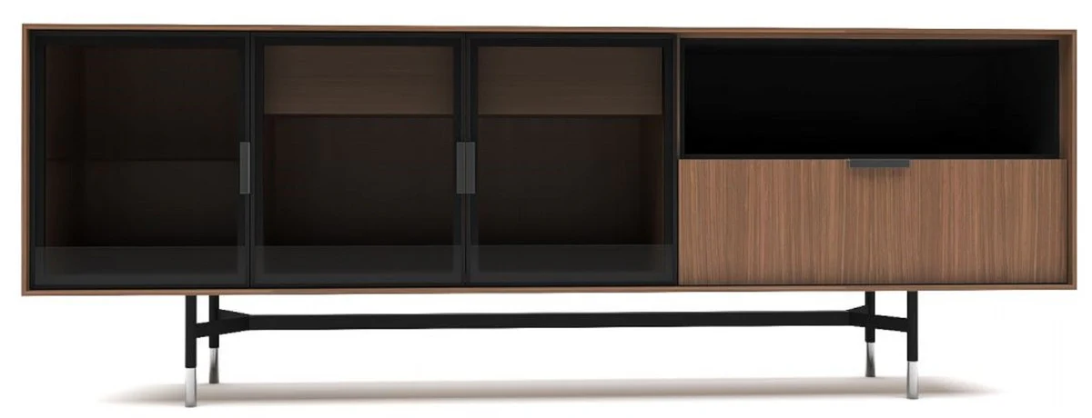 Casa Padrino aparador de lujo marrón / negro / plata 224 x 50 x A. 80 cm - Armario de la sala de estar moderno de madera maciza - Muebles de salón de lujo