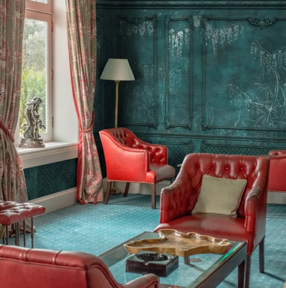 Casa Padrino papel pintado no tejido barroco de lujo verde antiguo / blanco - Papel pintado de salón de estilo barroco con patrón estuco elegante - Decoración de salón barroco