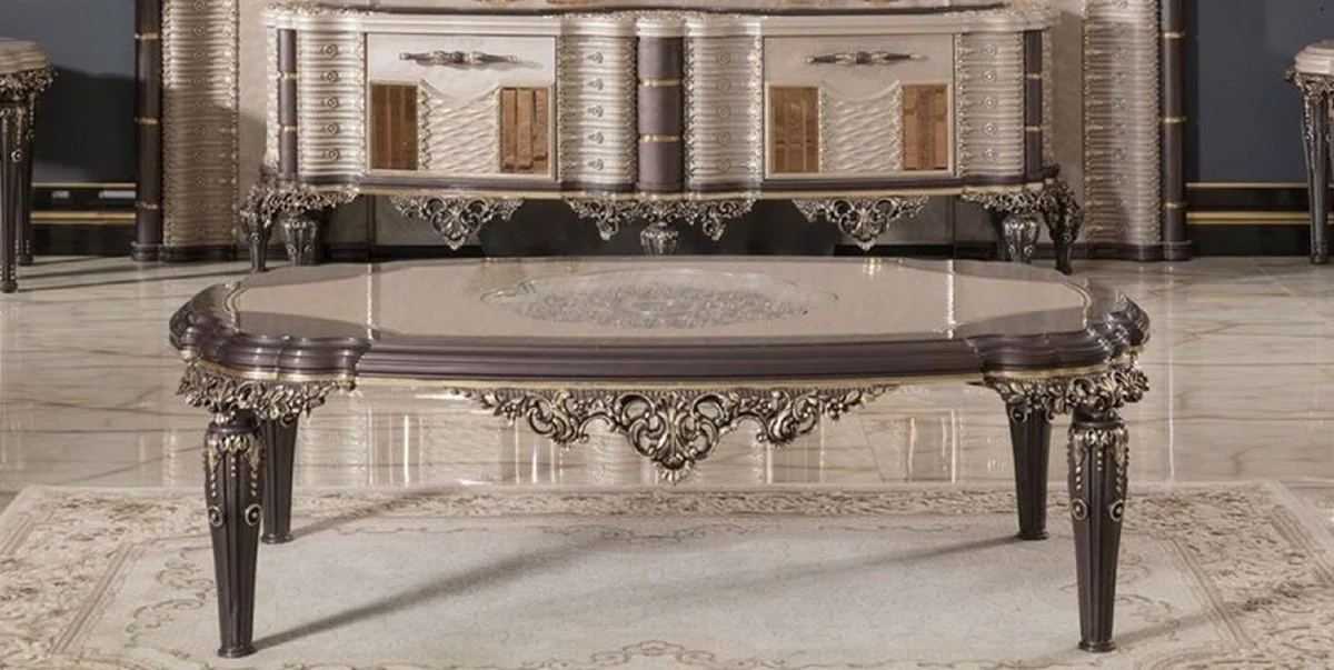 Casa Padrino mesa de centro barroco de lujo gris / marr¨®n / oro 120 cm - Muebles de sal¨®n de estilo barroco