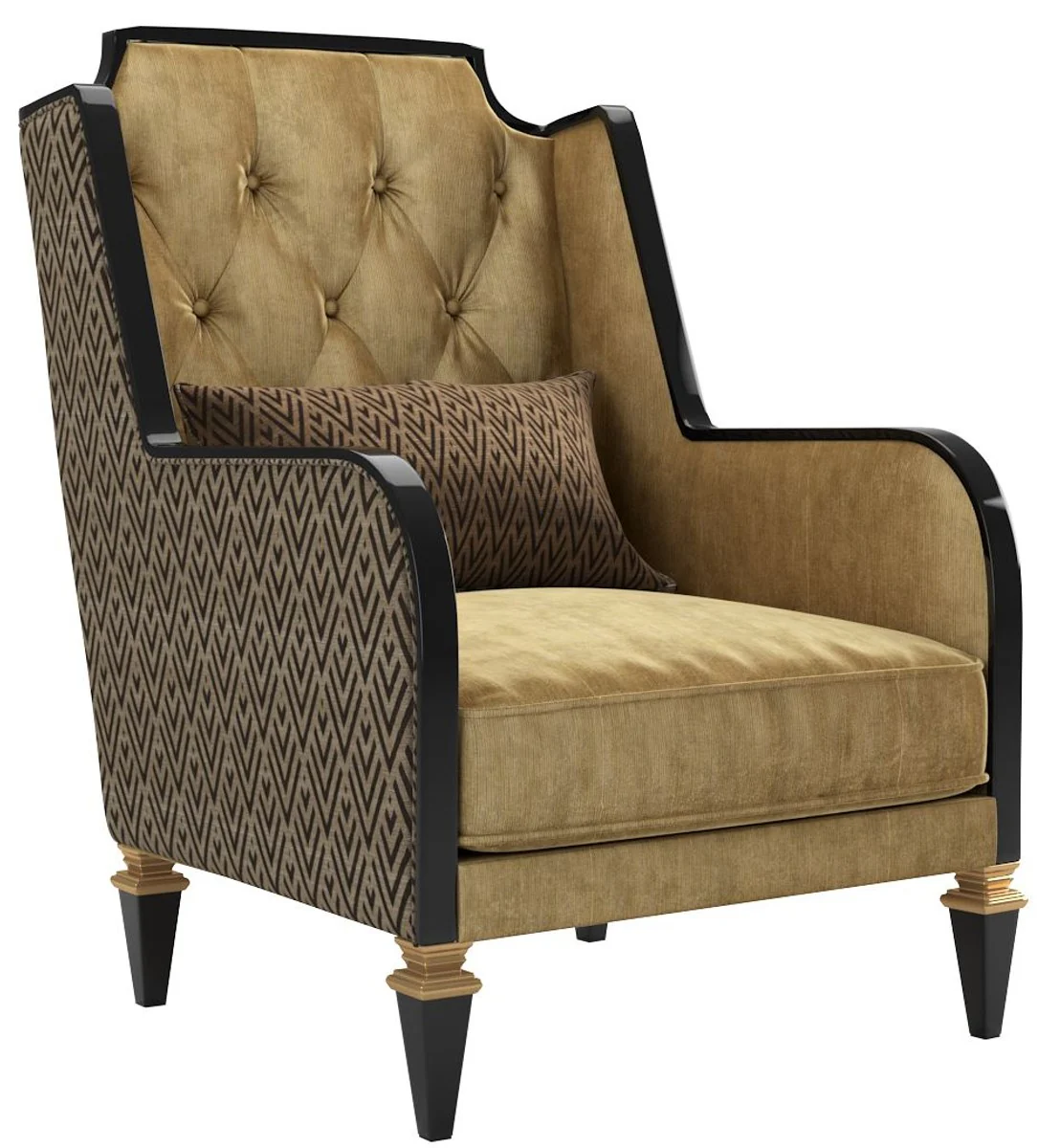 Casa Padrino conjunto de sala de estar barroco de lujo oro / negro - 2 Sof¨¢s y 2 Sillones y 1 Mesa de Caf¨¦ y 2 Mesas Auxiliares - Muebles de sala en estilo barroco - Muebles Barrocos Nobles