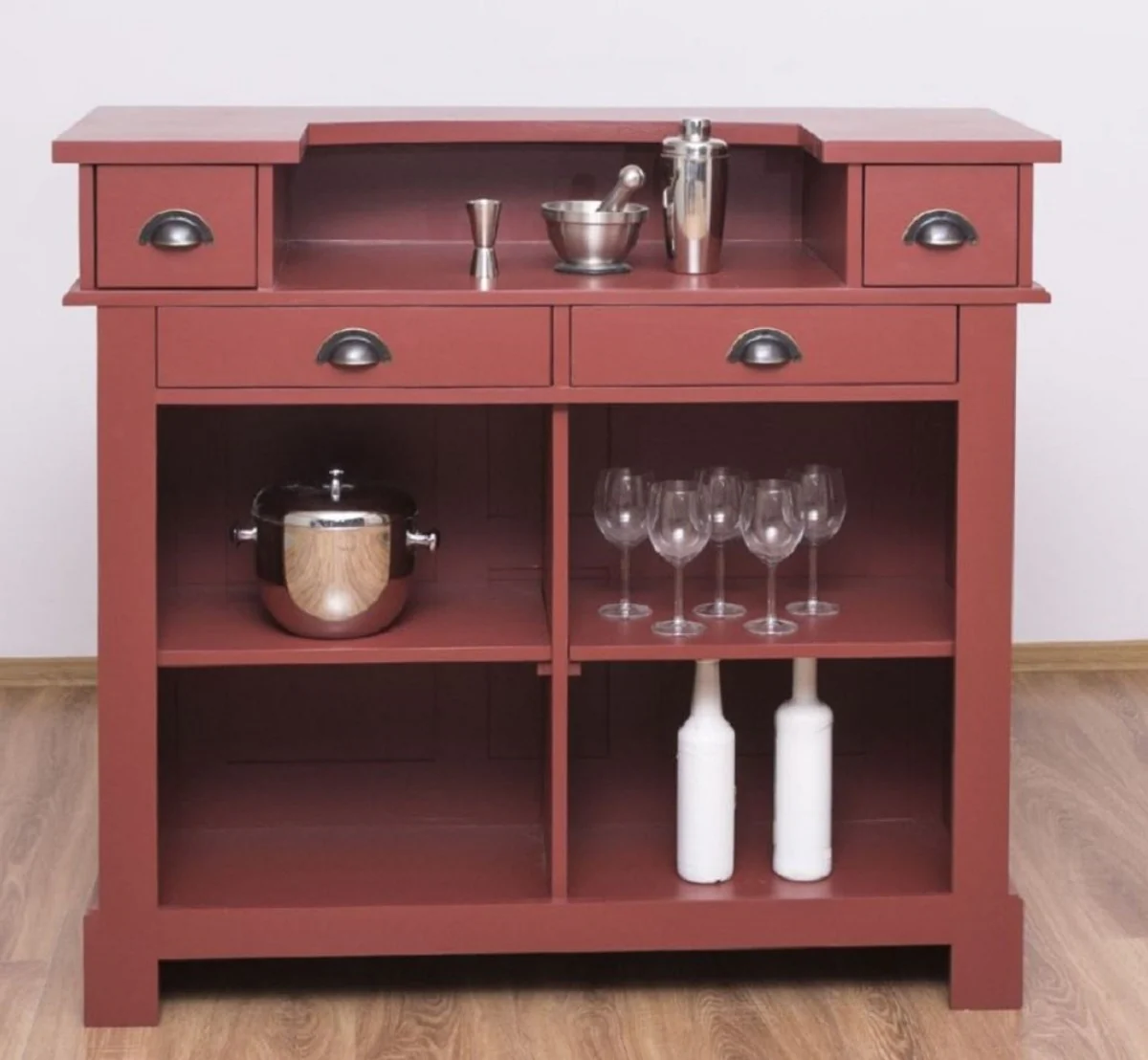 Casa Padrino barra de bar de estilo campestre rojo burdeos 120 cm - Mueble bar macizo
