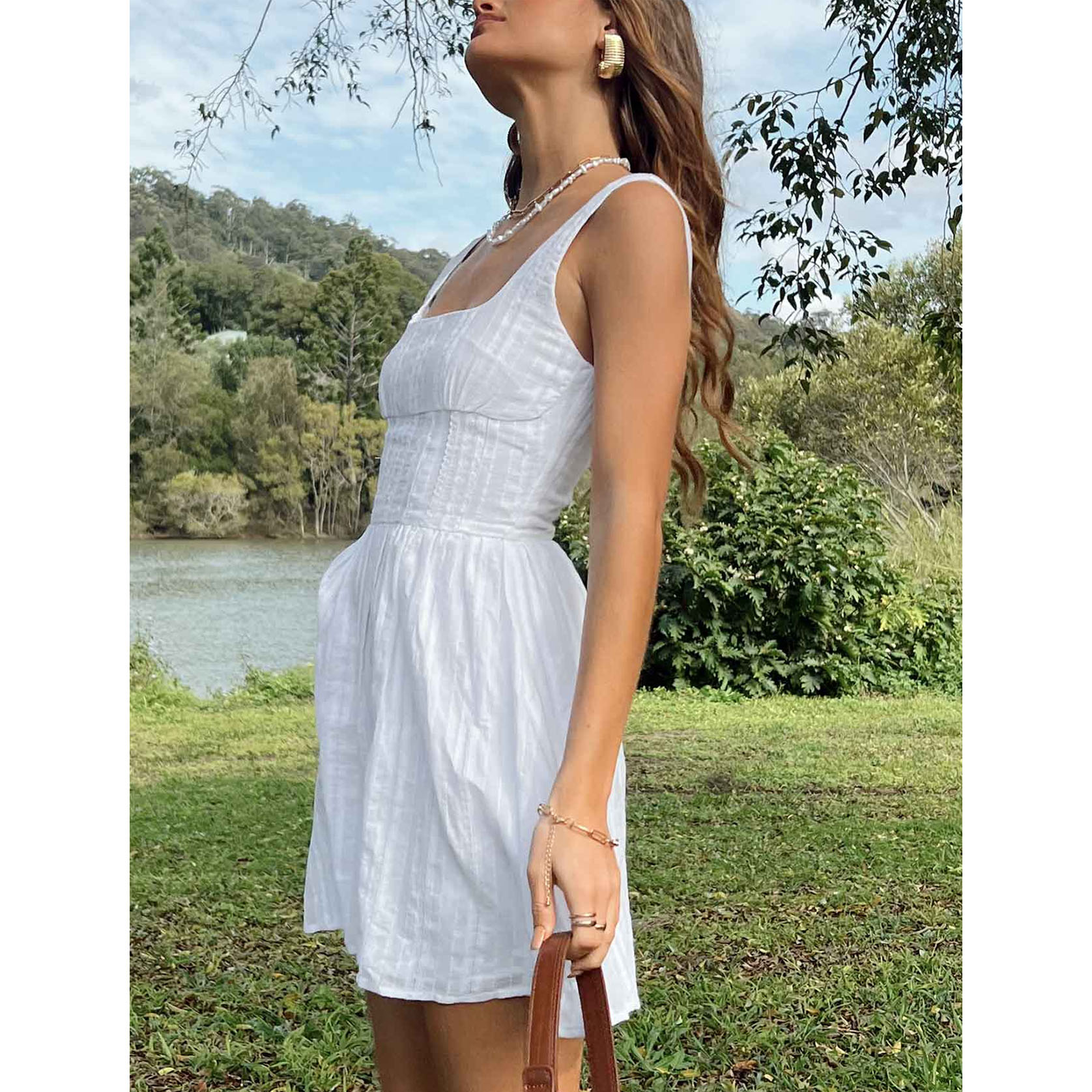 Square Neck Plain Mini Dress