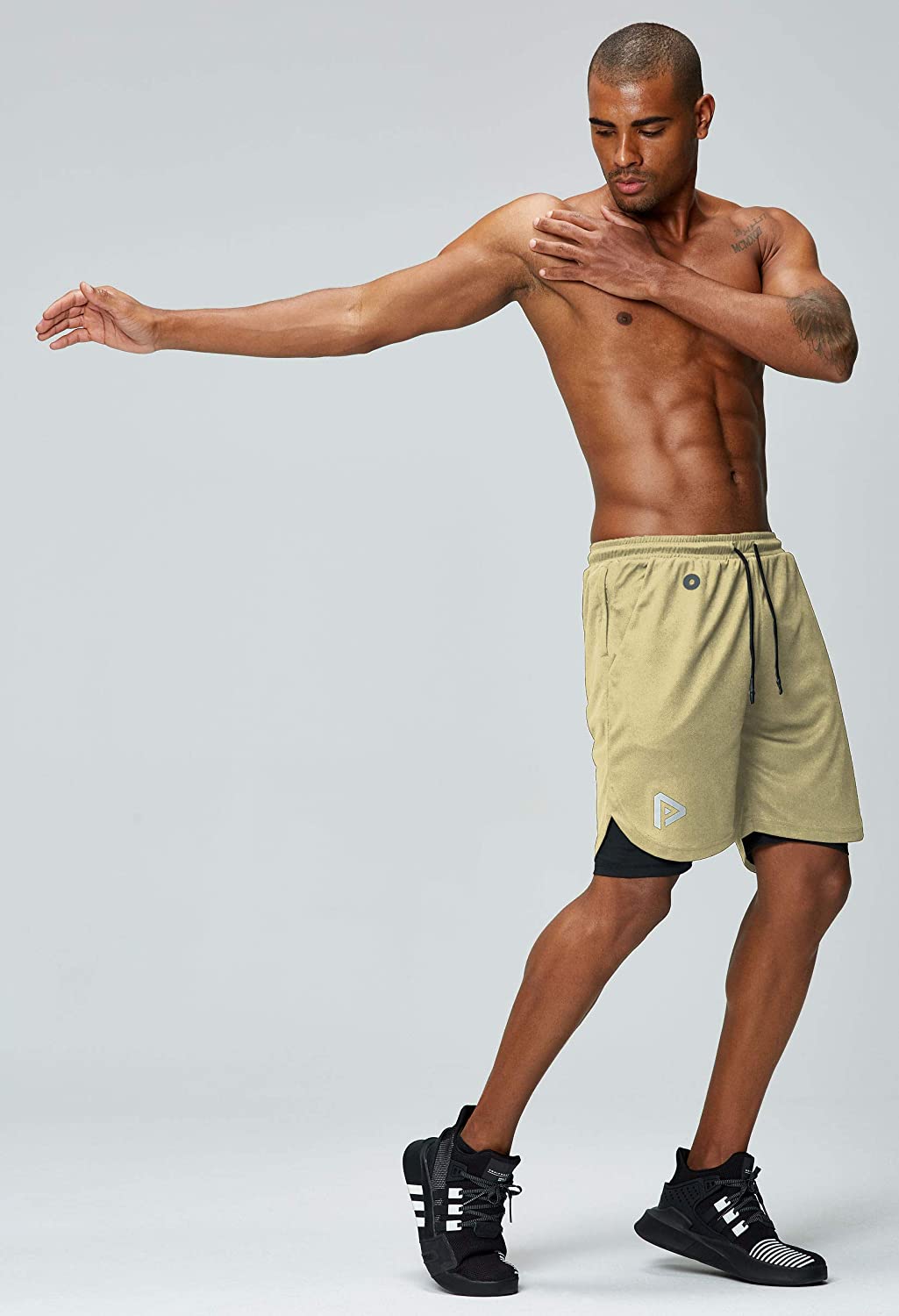 Men's 2 in 1 Running Shorts Gym Workout Quick Dry Mens Shorts with Phone Pocket