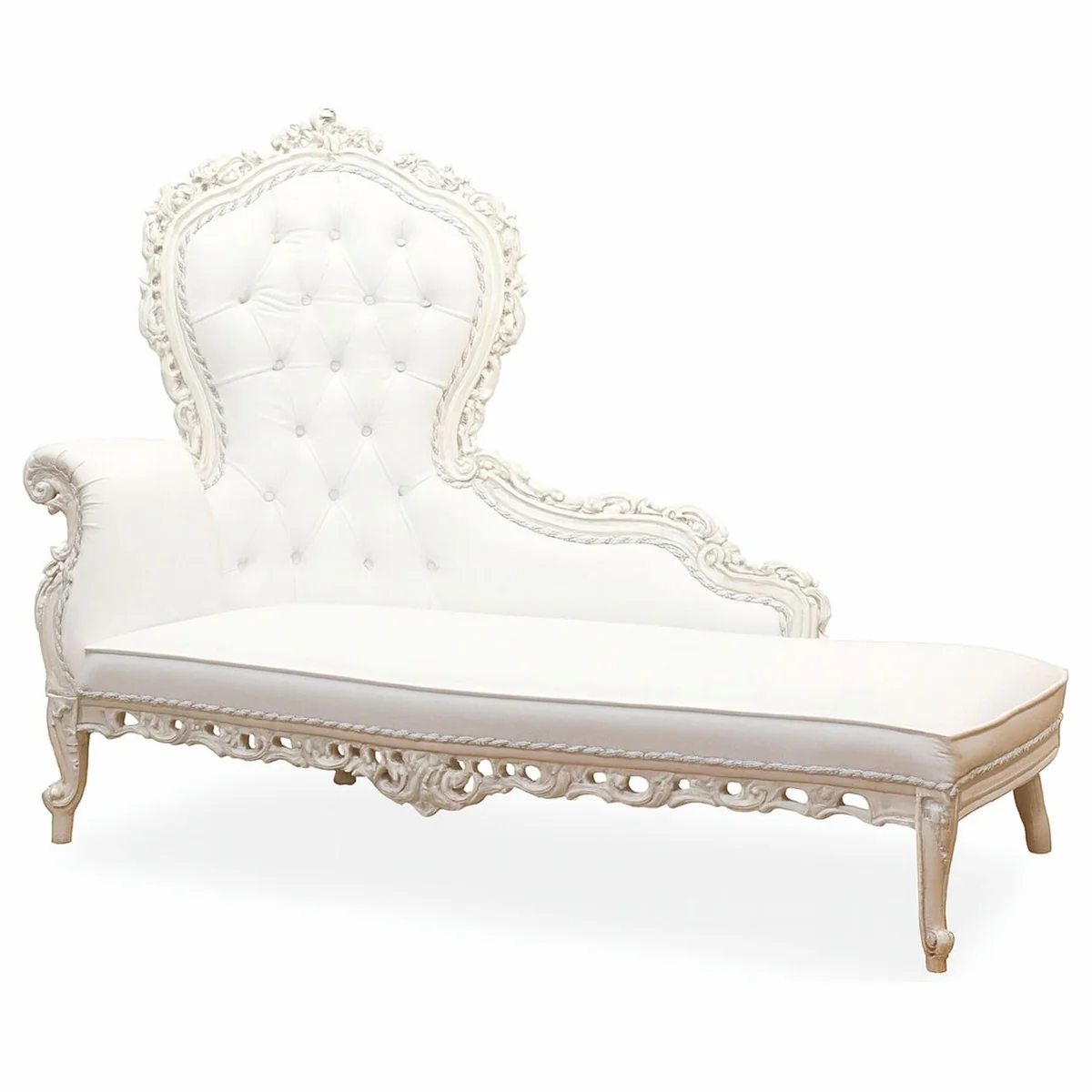 Casa Padrino Chaise Longue Barroco de Cuero de Lujo Blanco 160 cm - Muebles de Estilo Barroco