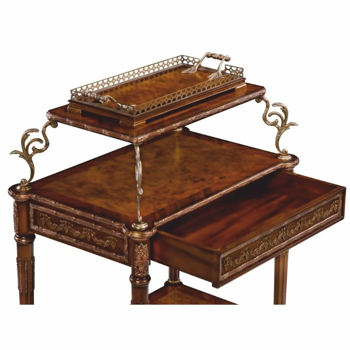 Casa Padrino Carrito de Servicio Barroco de Lujo Marr¨®n / Lat¨®n / Plata - Carrito de T¨¦ de Estilo Barroco