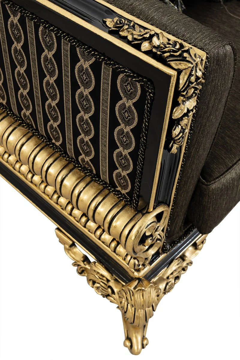 Casa Padrino sof¨¢ de sal¨®n barroco de lujo con almohadas gris / negro / oro 235 x 93 x A. 115 cm - Muebles Barrocos - Noble y Adornado