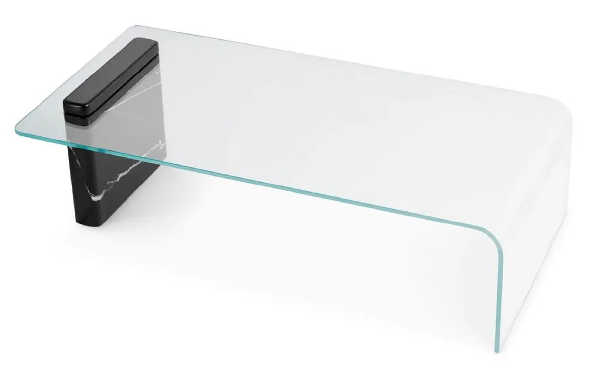 Casa Padrino Mesa de Centro de Lujo con Tapa de Vidrio Negro 133,5 cm - Muebles de Lujo