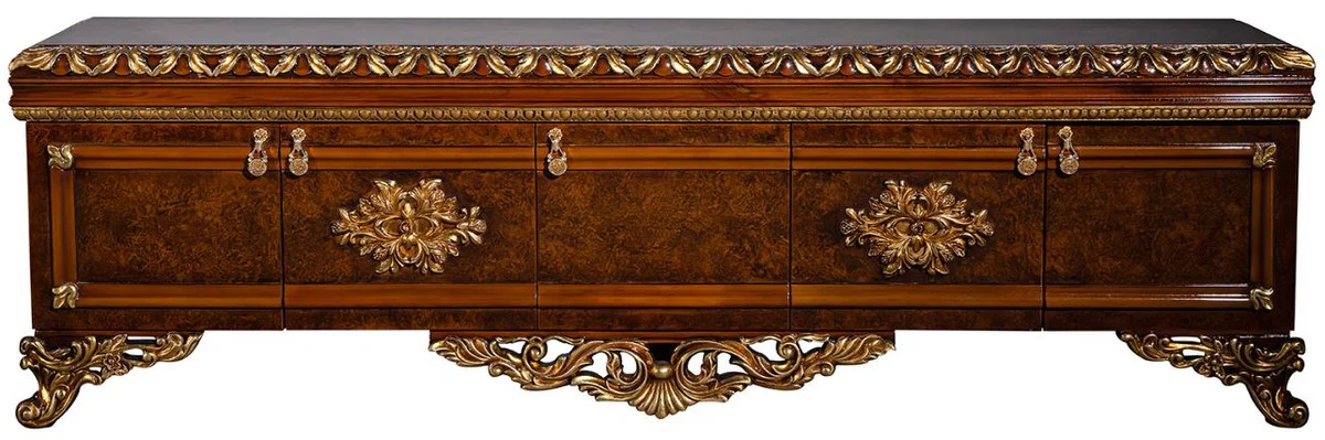 Casa Padrino conjunto de muebles barrocos de lujo marrón / oro - Armario de TV de madera maciza noble con 2 vitrinas - Muebles de salón barrocos