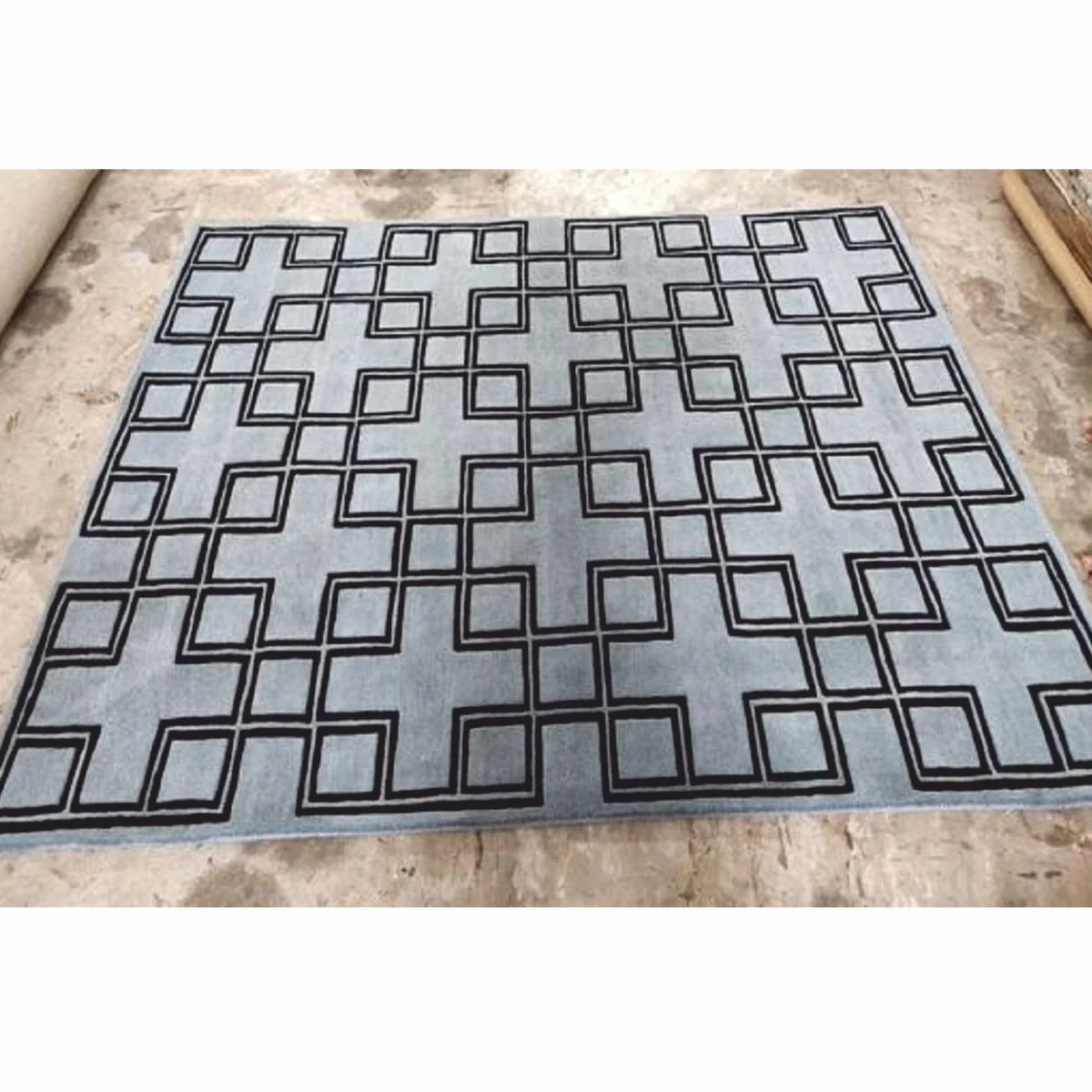 Casa Padrino alfombra de lana de lujo gris / negro 200 x 290 cm - Calidad de lujo