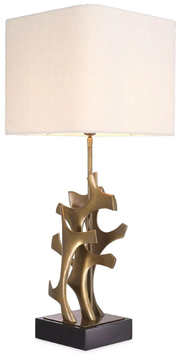 Casa Padrino lámpara de mesa de lujo latón vintage / negro / crema 35 x 35 x A. 85,5 cm - Lámpara de escritorio con pantalla cuadrada - Lámparas de mesa de lujo - Lámparas de escritorio de lujo