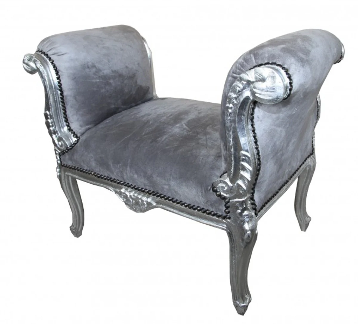 Casa Padrino barroco Taburete gris / plata - banco