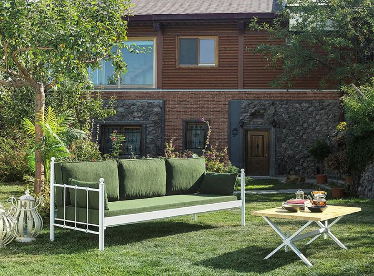 Casa Padrino sof¨¢ de jard¨ªn Art Nouveau blanco / verde oscuro 200 x 70 x A. 92 cm - Sof¨¢ de Jard¨ªn - Sof¨¢ de Terraza - Muebles de Jard¨ªn y Terraza Art Nouveau