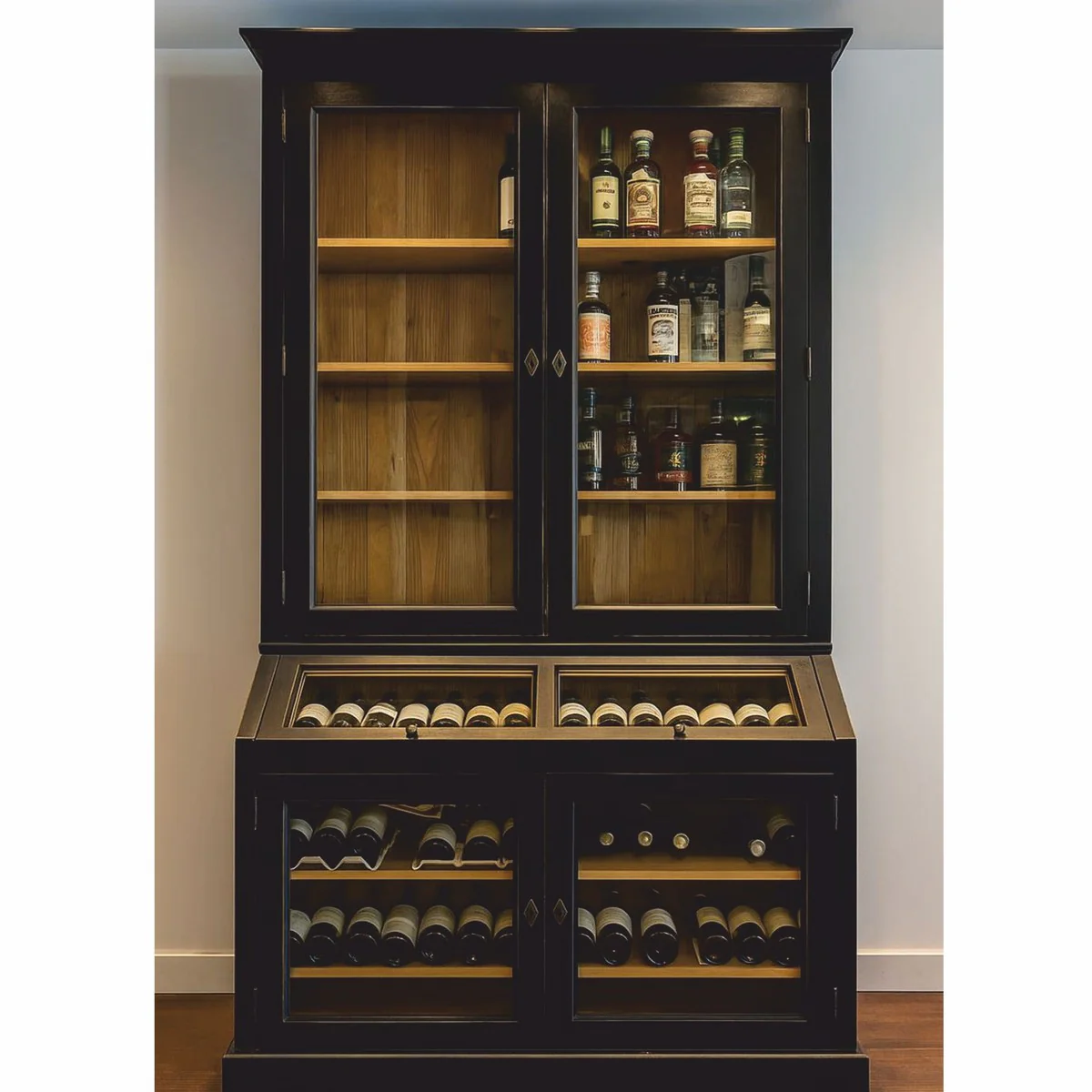 Casa Padrino gabinete de vino de estilo campestre negro / natural 120 cm - Muebles de bar de estilo campestre