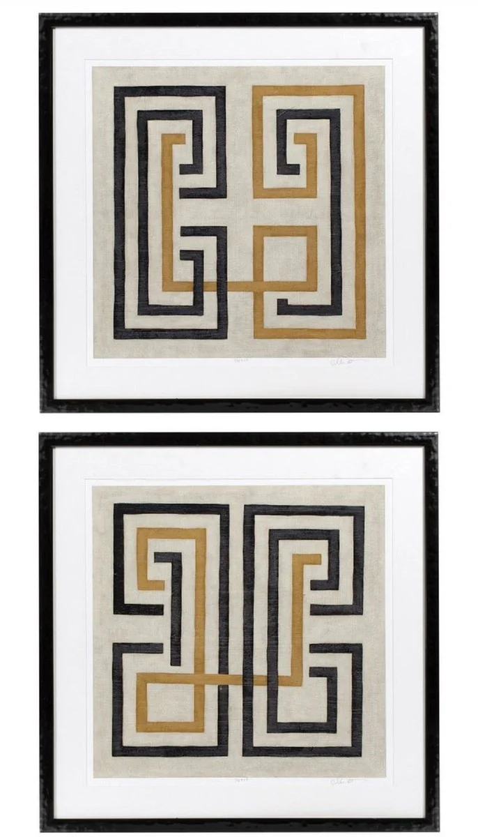 Casa Padrino conjunto de imágenes de diseñador multicolor / negro 69 x H. 69 cm - Cuadros de Pared Decorativos con Marco de Madera - Muebles de Diseñador