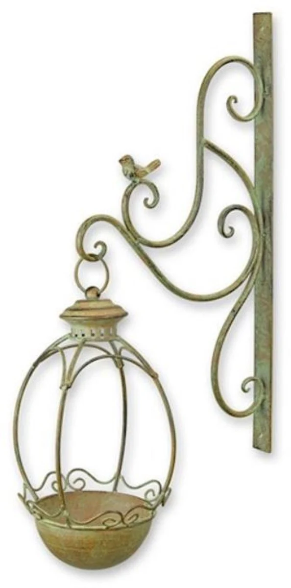 Casa Padrino Ba?o para P¨¢jaros de Pared Art Nouveau Verde / ¨®xido 18,5 x A. 61 cm - Ba?o para P¨¢jaros de Pared de Metal - Accesorios de Decoraci¨®n de Terrazas y Jardines