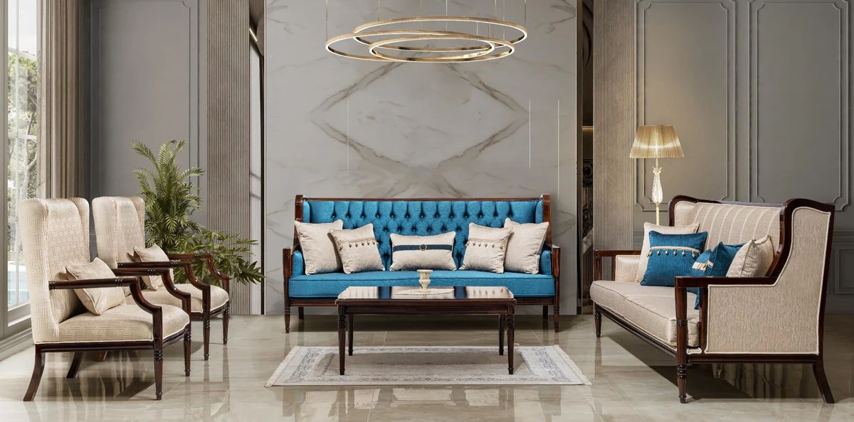 Casa Padrino conjunto de muebles de sal¨®n de estilo barroco de lujo beige / azul / marr¨®n oscuro