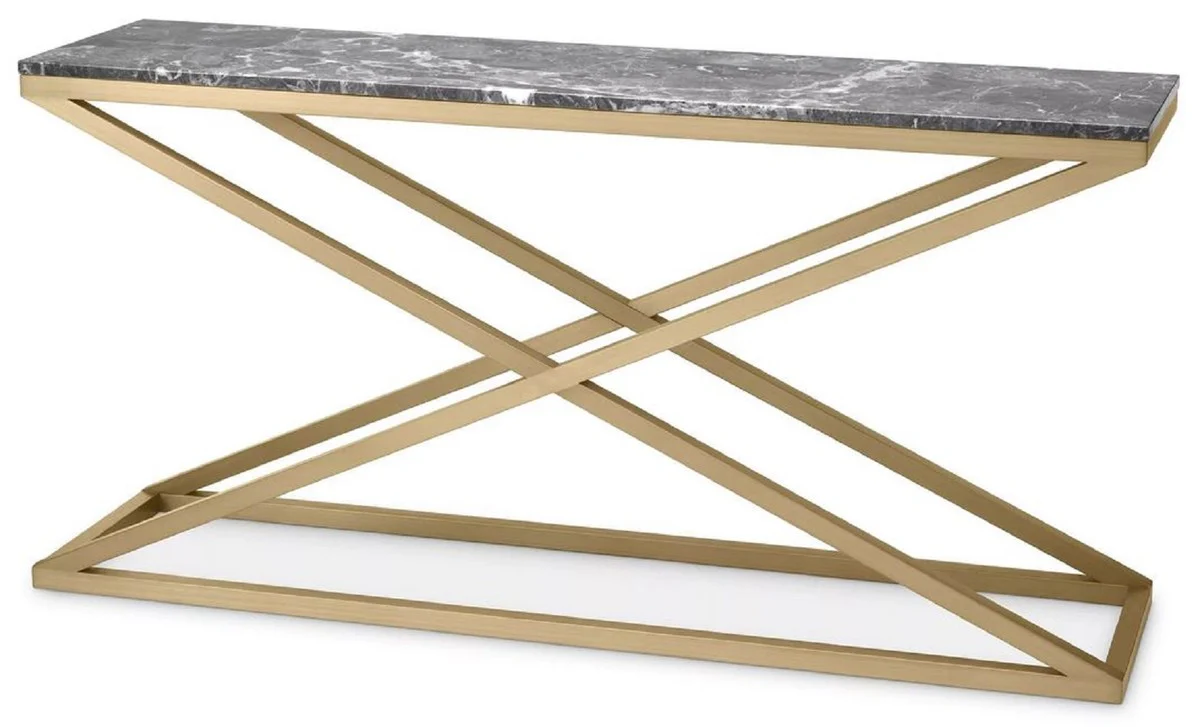 Casa Padrino consola de lujo lat¨®n / gris 150 x 40 x A. 74 cm - Mesa consola rectangular de acero inoxidable con tapa de m¨¢rmol - Muebles de sal¨®n - Muebles de lujo - Interiores de lujo