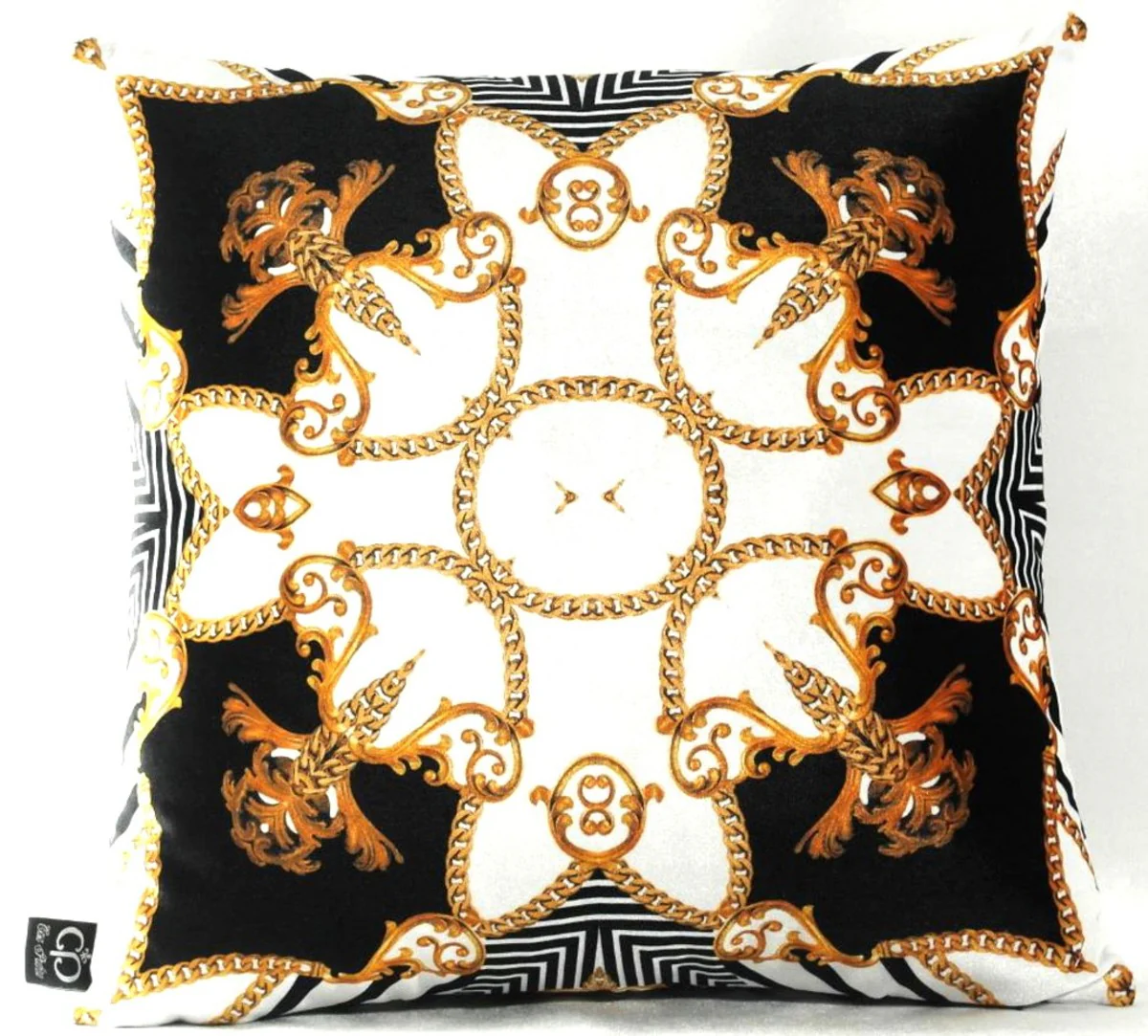 Casa Padrino Almohada de lujo París Negro / Blanco / Oro 45 x 45 cm - Tejido de Terciopelo Más Fino - Accesorios de Sala de Estar