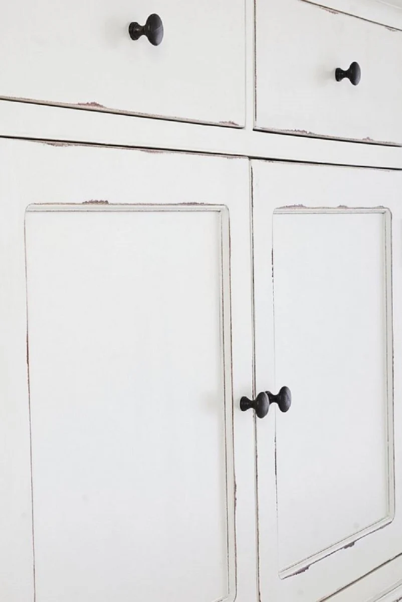 Casa Padrino armario blanco antiguo 111,4 x 42,5 x A. 203 cm - Armario de comedor campestre 4 puertas y 2 cajones - Vitrina campestre - Mueble comedor campestre