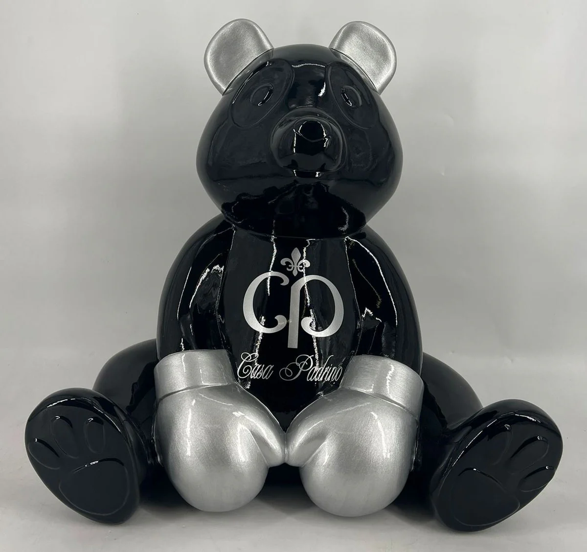 Casa Padrino figura decorativa de lujo osito de peluche boxer negro / plata 50 cm - Escultura decorativa