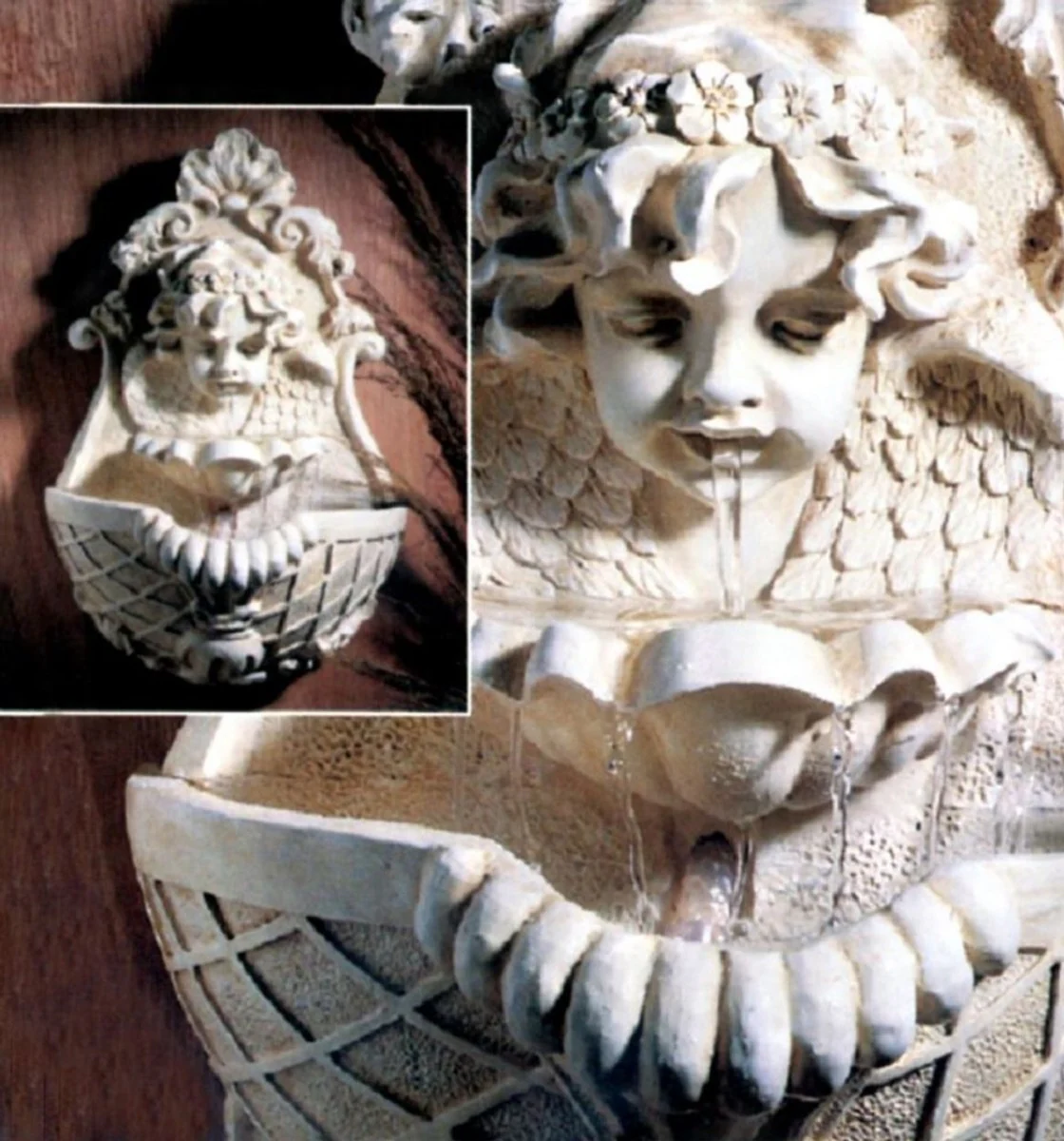 Casa Padrino Mini Fuente de Pared Art Nouveau Ángel Blanco / Beige H. 41 cm - Fuente de Jardín - Accesorios de Decoración de Jardín