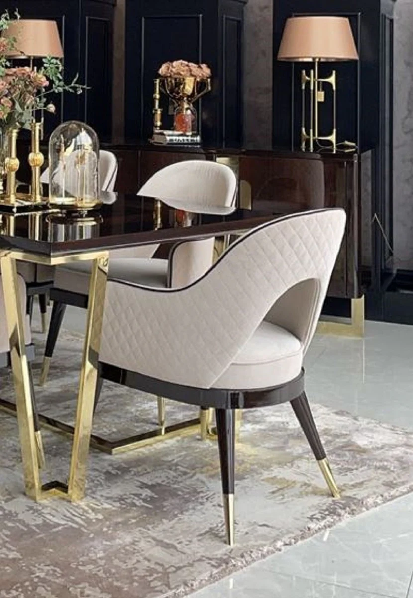 Casa Padrino conjunto de sillas de comedor Art Deco de lujo beige / marr¨®n oscuro / oro - Conjunto de 6 sillas de cocina - Muebles de comedor Art Deco de alta calidad