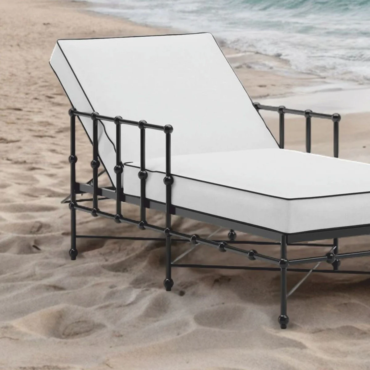 Casa Padrino Tumbona de Jard¨ªn de Lujo con Reposabrazos Blanco / Negro 198 cm - Muebles de Hotel y Jard¨ªn