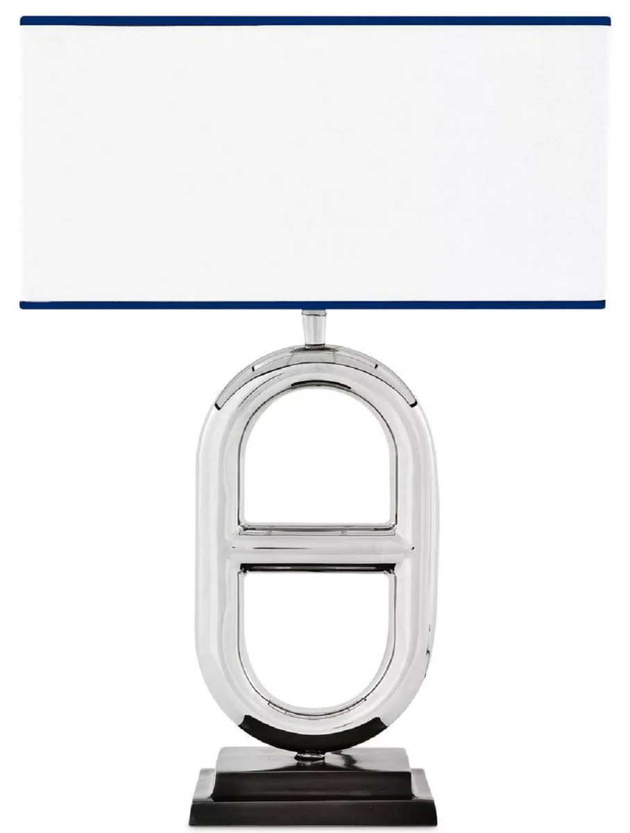 Casa Padrino lámpara de mesa de lujo plata / negro / blanco / azul 35 x 18 x A. 49 cm - Lámpara de escritorio elegante - Colección de Lujo