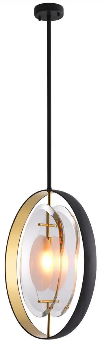 Casa Padrino lámpara de araña de lujo negro / oro 43 x 11 x A. 58 cm - Lámpara de araña moderna con elegante pantalla de vidrio - Colección de Lujo