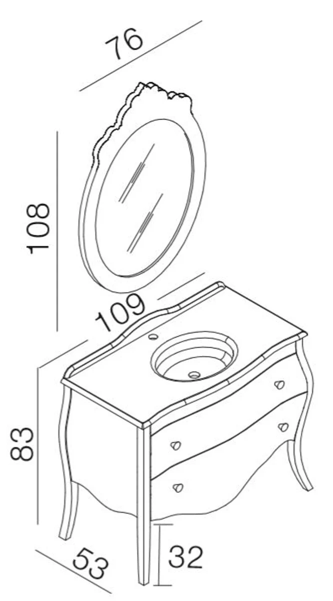 Casa Padrino conjunto de baño barroco de lujo negro / oro - 1 Mesa de Lavado y 1 Lavabo y 1 Espejo de Pared y 1 Cómoda - Nobles y Suntuoso - Calidad de Lujo