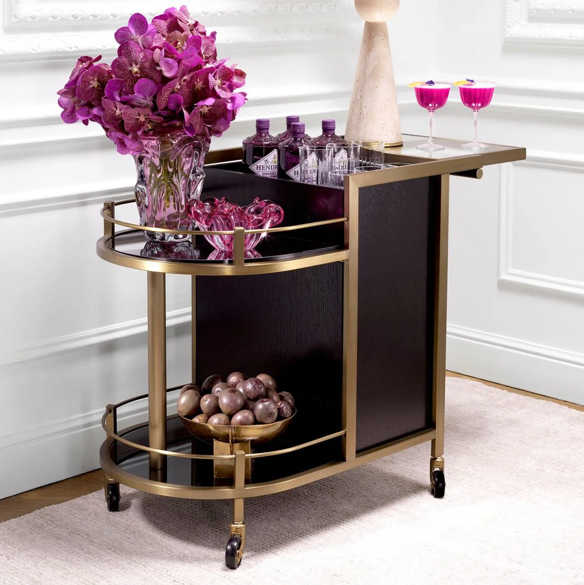 Casa Padrino carrito de servicio de lujo negro / lat¨®n 88 x 50 x A. 78 cm - Carrito gastron¨®mico restaurante hotel - Accesorios gastron¨®mico restaurante hotel lujo - Muebles de lujo