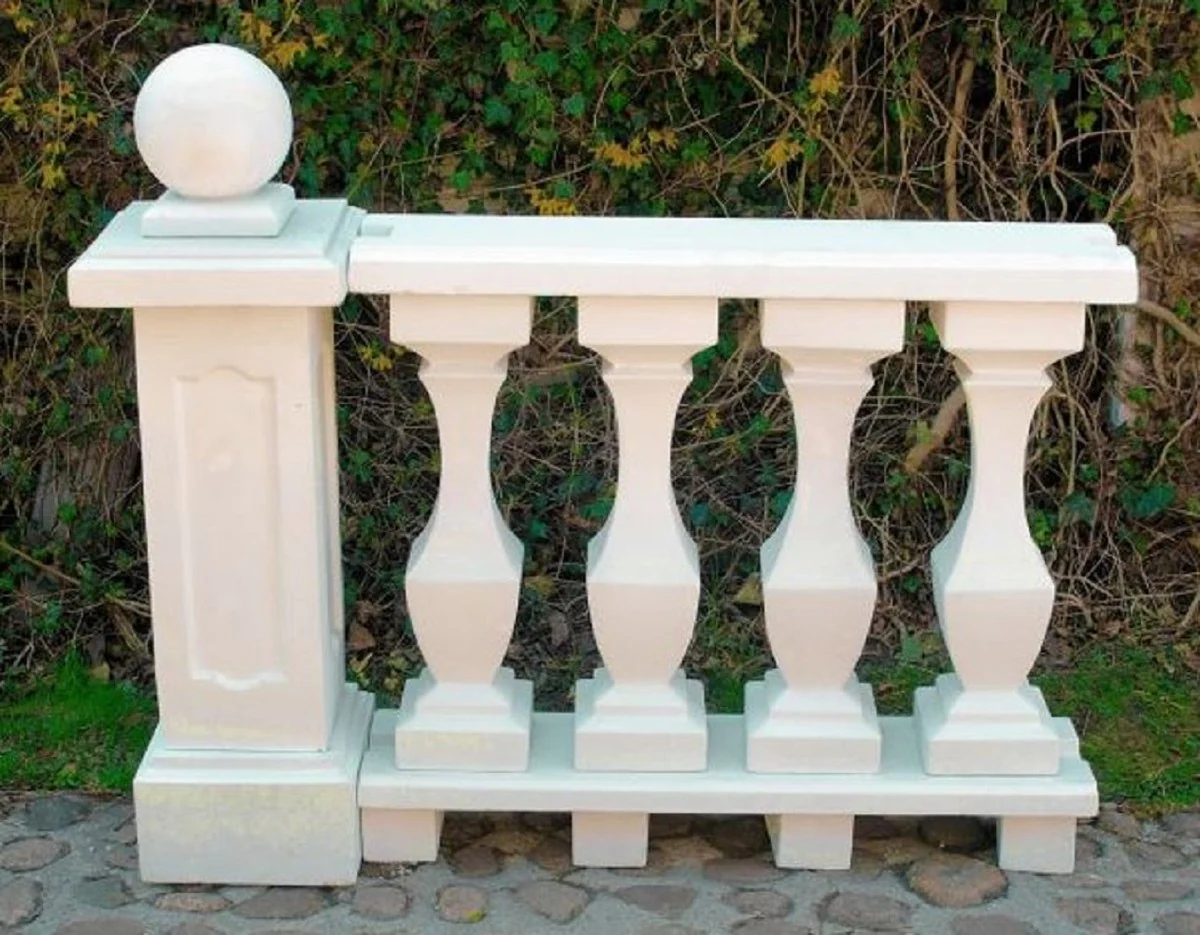 Casa Padrino balaustrada Art Nouveau con columna y bola decorativa blanco 133 x 33 x A. 110 cm - Barandilla de piedra maciza hechas del concreto más fino - Magnífica decoración de jardín