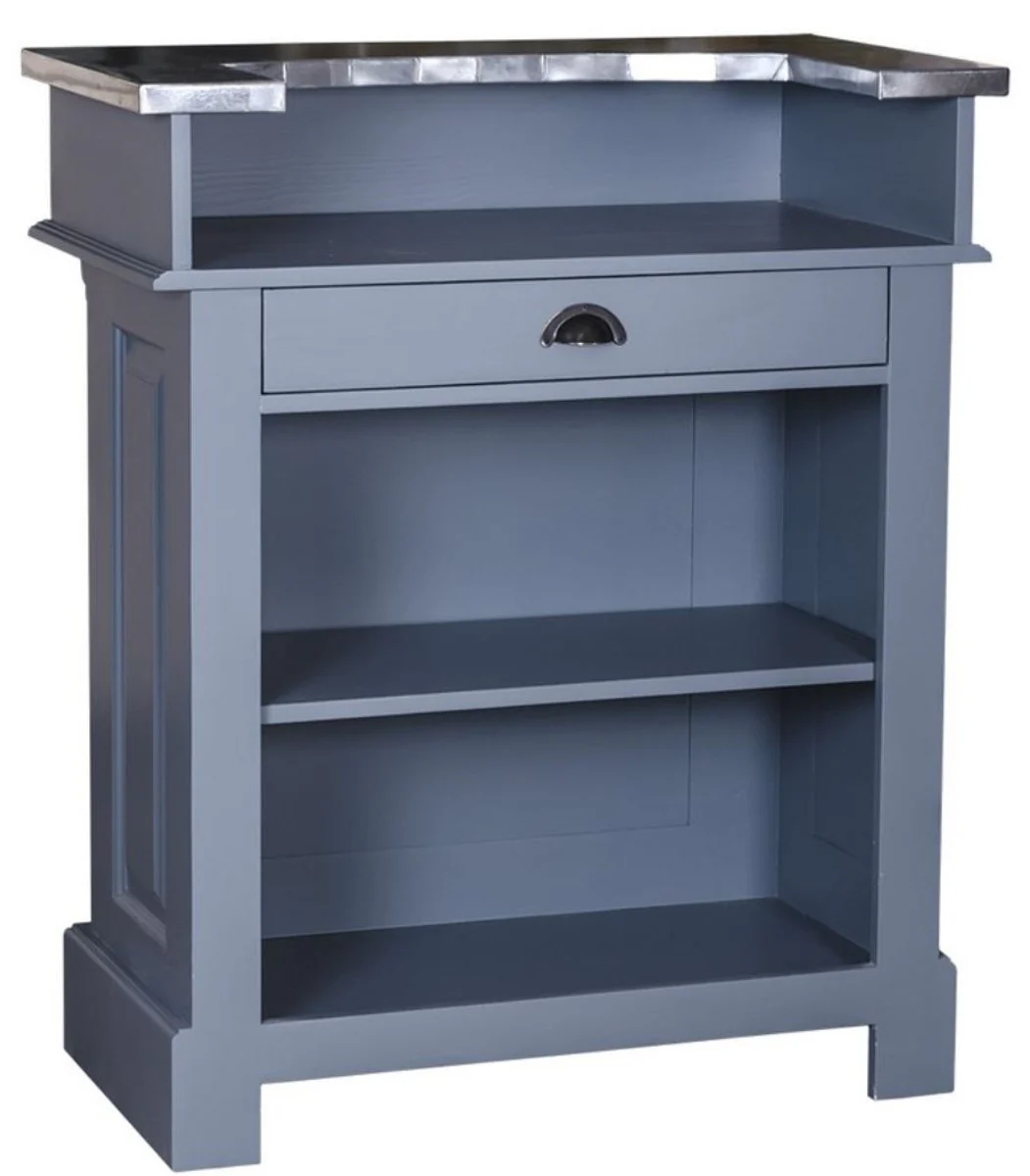 Casa Padrino barra de bar de estilo country azul / plata 90 x 51 x H. 107 cm - Barra de Bar de Madera Maciza con Encimera Galvanizada
