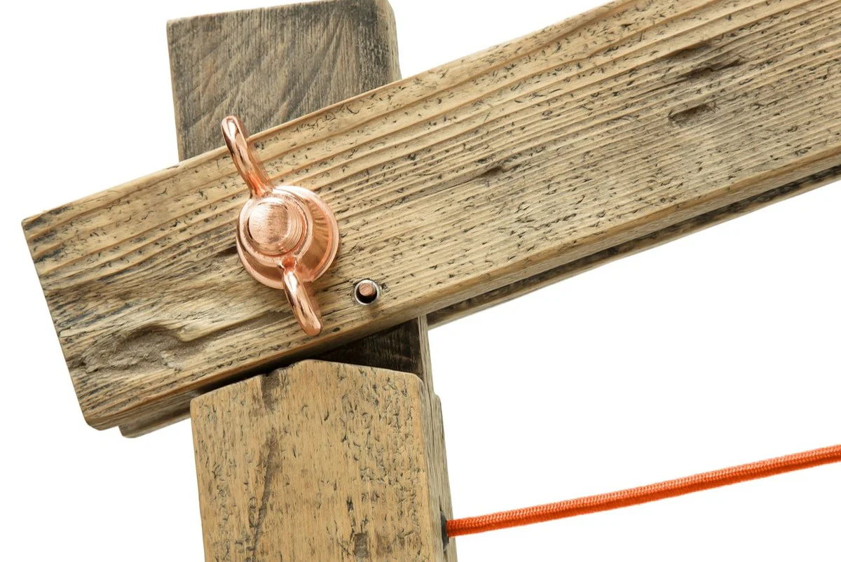 Casa Padrino lámpara de pie de madera de pino colores naturales 190 x 52 x H. 220 cm - Lámpara de Pie de Lujo con Cable Naranja