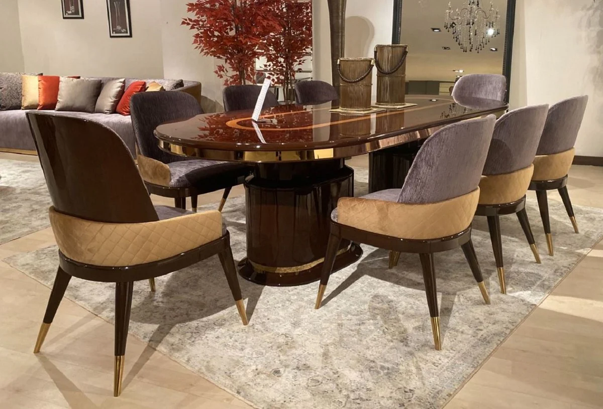 Casa Padrino conjunto de comedor de lujo p¨²rpura / beige / marr¨®n oscuro / oro - 1 Mesa de Comedor y 8 Sillas de Comedor - Muebles de comedor de lujo - Calidad de Lujo