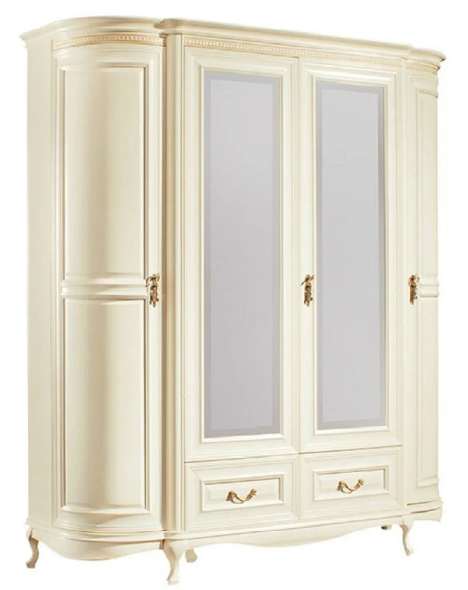 Casa Padrino Armario de Dormitorio Barroco de Lujo Crema / Oro 180,5 x 62,6 x H. 206,6 cm - Suntuoso Armario de Ropa con 4 Puertas y 2 Cajones - Muebles de Dormitorio