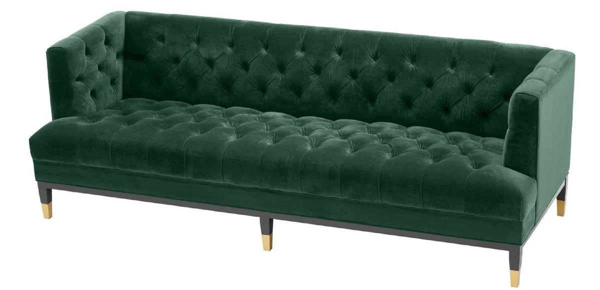 Casa Padrino sof¨¢ de la sala de estar de lujo verde / negro / lat¨®n 230 x 85 x H. 79 cm - Sof¨¢ Chesterfield de Terciopelo