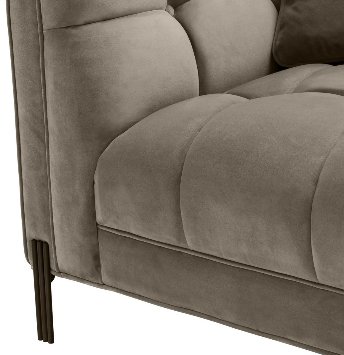 Casa Padrino sof¨¢ lounge de lujo greige / negro 223 x 95 x H. 68 cm - Sof¨¢ de Sala del Lado Izquierdo con Terciopelo Fino y 2 Almohadas