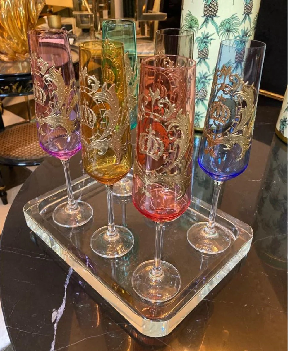 Pomp??s by Casa Padrino conjunto de copas de champ¨¢n de lujo colorido ? 6 x A. 25 cm - Copas de champ¨¢n con ba?o de oro de 24 quilates - Copas pomposas dise?adas por Harald Gl??ckler