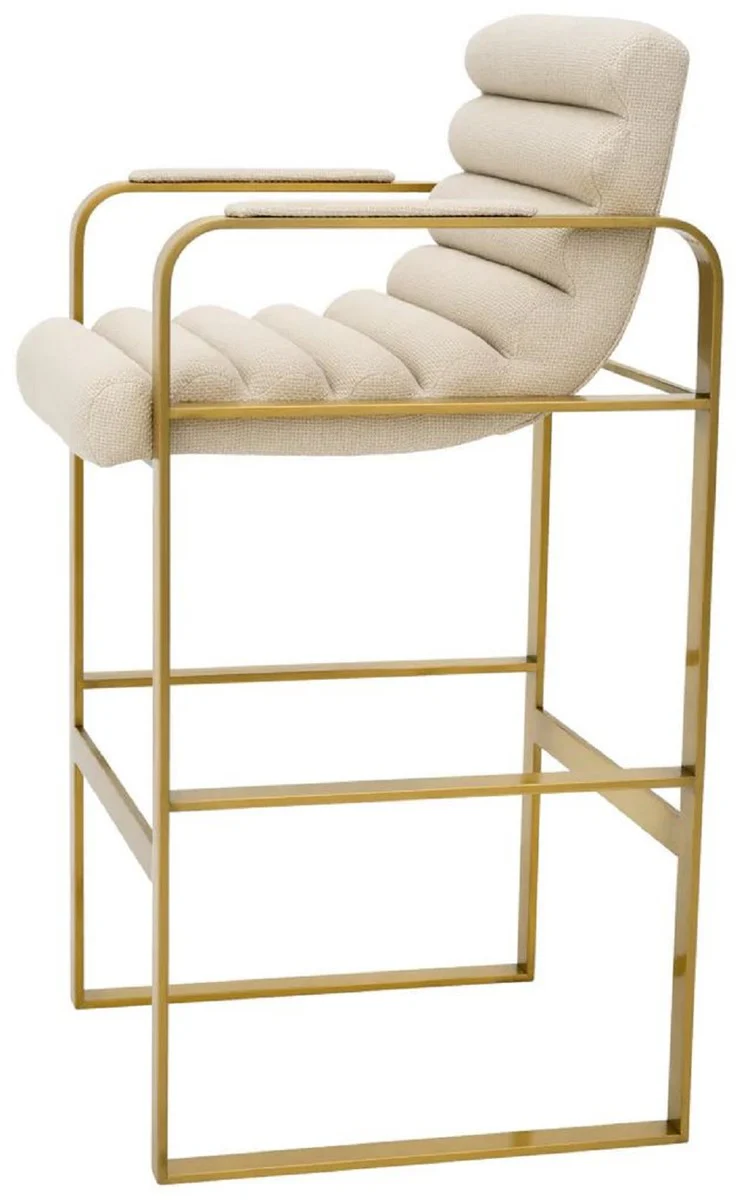 Casa Padrino silla de bar de terciopelo de lujo con reposabrazos arena / lat¨®n 53,5 x 57,5 ??x A. 107 cm - Taburete de bar tapizado de acero inoxidable - Muebles de bar de lujo - Calidad de lujo