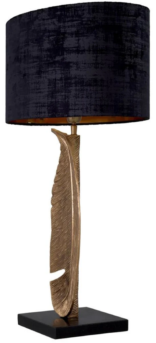 Casa Padrino lámpara de mesa de lujo latón vintage / negro 50 x 30 x A. 76,5 cm - Lámpara de escritorio con pantalla ovalada y pie de granito - Lámparas de mesa de lujo - Lámparas de escritorio