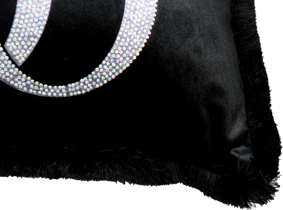 Harald Gl??ckler Luxury Cushion Pomp??s by Casa Padrino Black / Silver Crown Deluxe with rhinestones