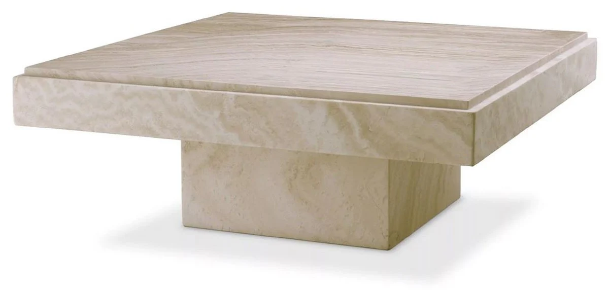 Casa Padrino mesa de centro de lujo beige 83 x 83 x A. 32 cm - Mesa de sal¨®n cuadrada de piedra natural travertino - Muebles de sal¨®n de lujo