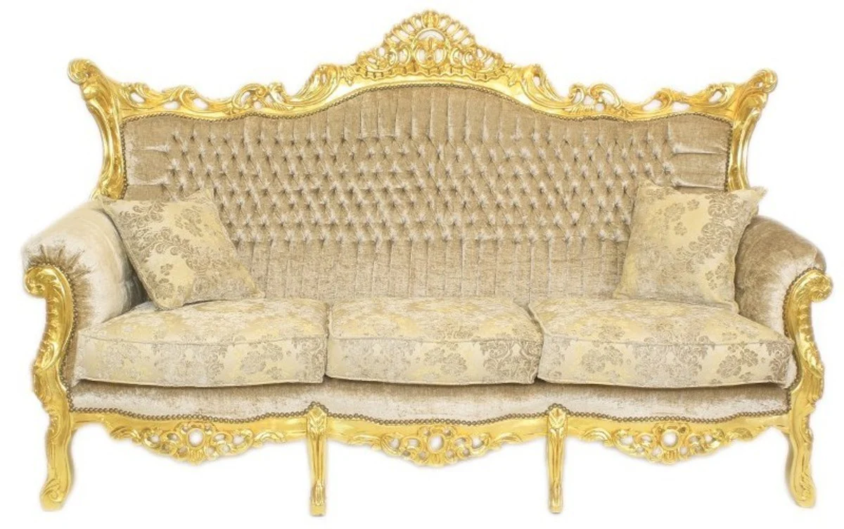 Casa Padrino Baroque Living Set Master cream velvet / gold - 3er sofa + 2 armchairs