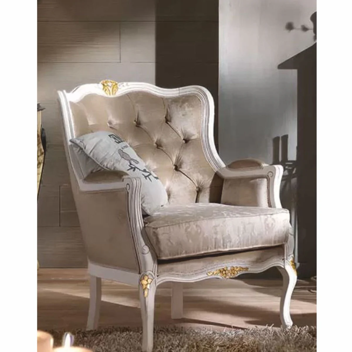 Casa Padrino sill¨®n barroco de lujo en terciopelo marr¨®n / blanco / oro - Muebles barrocos - Hecho en Italia