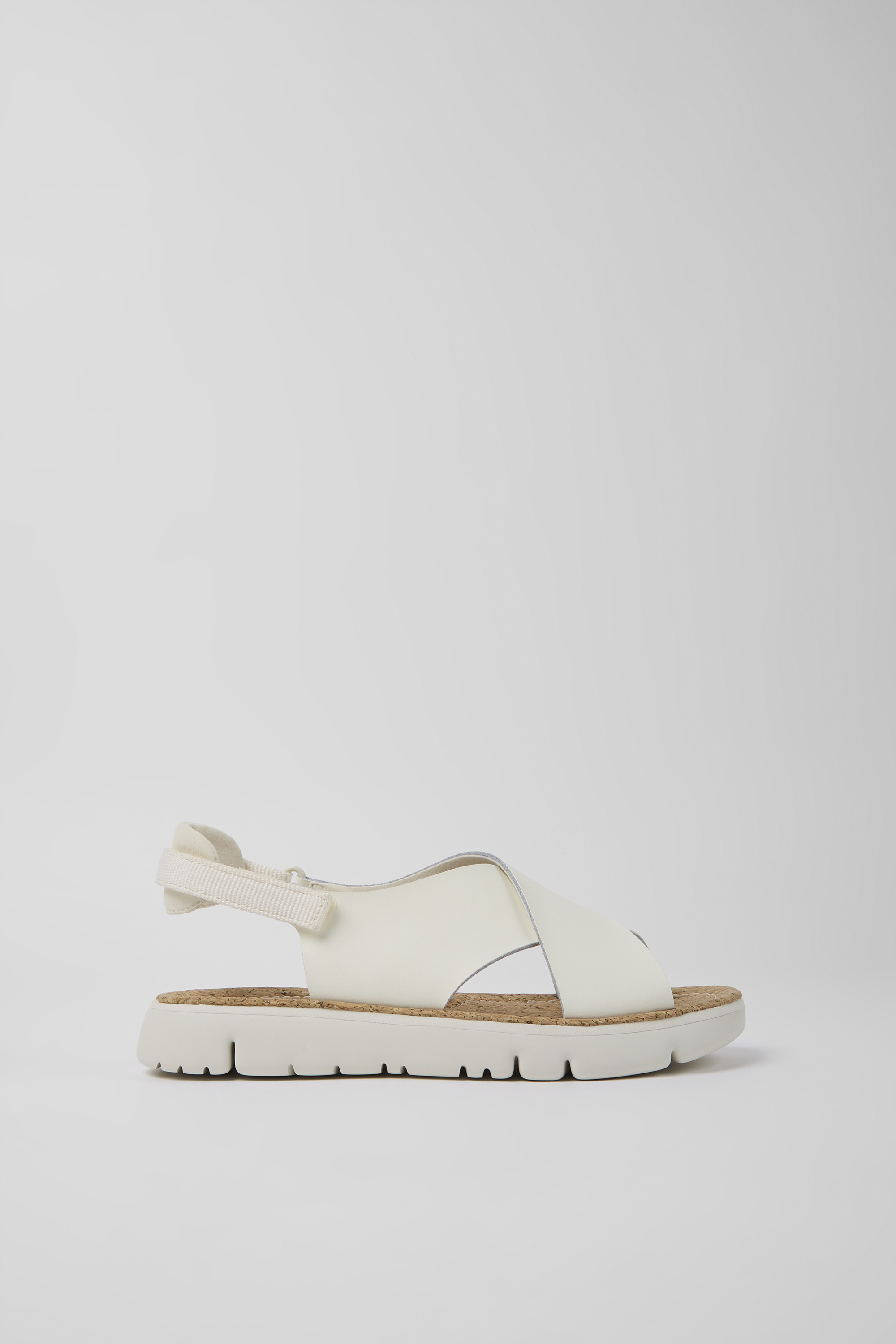 Oruga - White leather and textile sandals for women