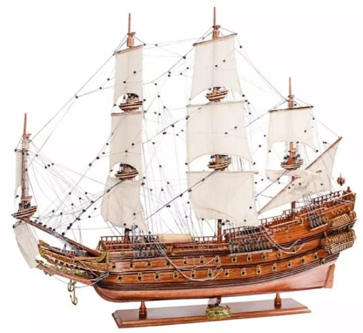 Casa Padrino buque insignia de lujo Wasa con soporte de madera maciza marrón 96,5 x 27,9 x A. 87 cm - Barco decorativo hecho a mano - Barco de madera - Barco de guerra - Accesorios decorativos